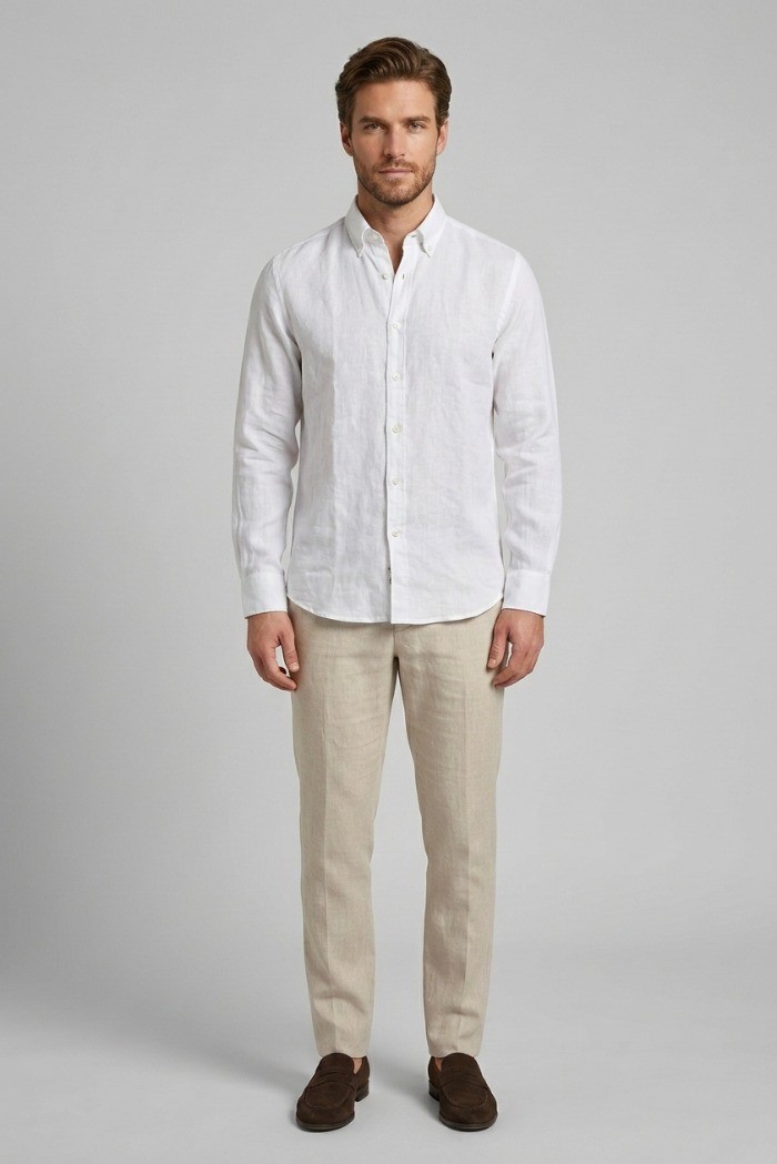 Guy camicia botton down in lino Custom919x-1211 M50090 [8aa77644]