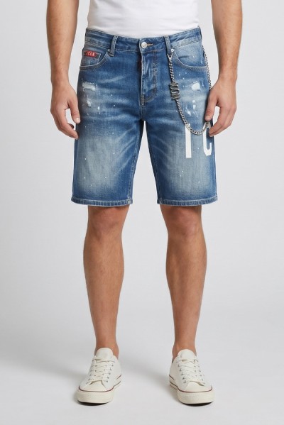 Icon bermuda in denim con stampa logo Memphis IUD018 [4911c38f]