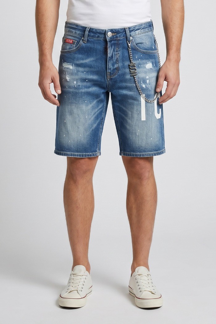 Icon bermuda in denim con stampa logo Memphis IUD018 [4911c38f]