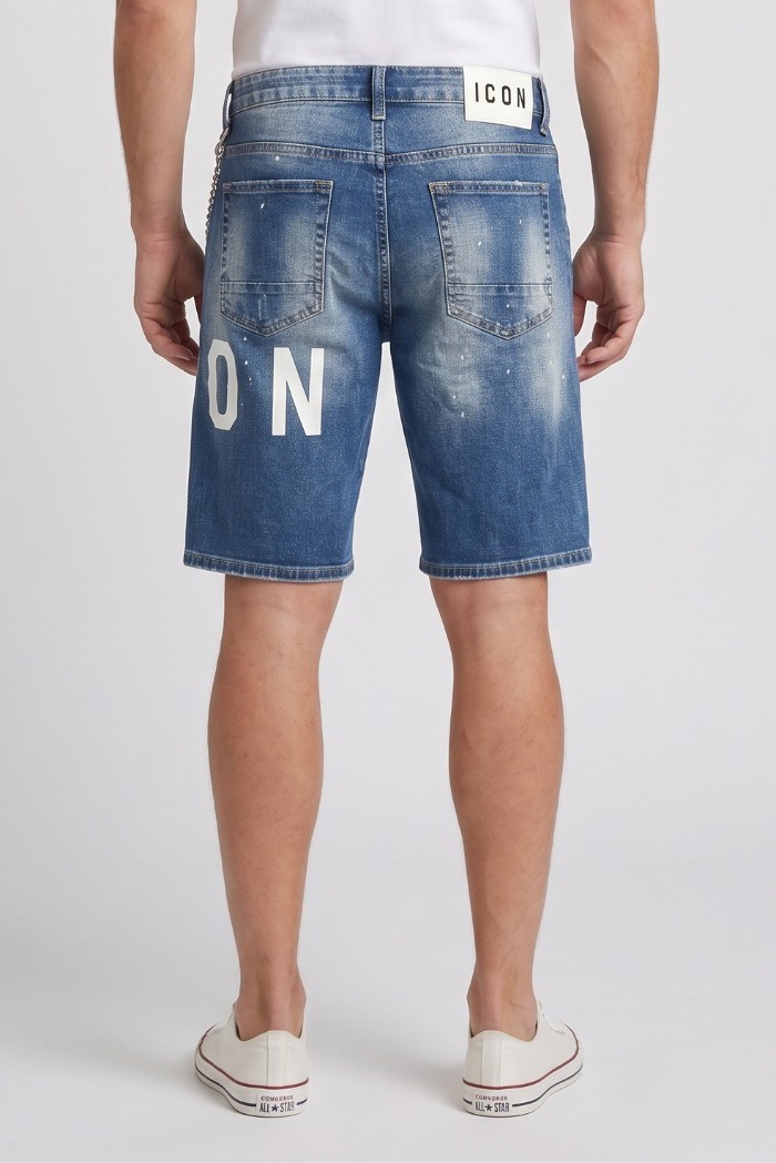 Icon bermuda in denim con stampa logo Memphis IUD018 [90378082]