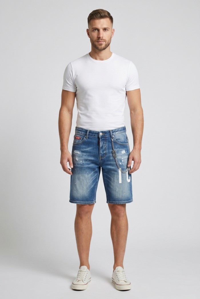 Icon bermuda in denim con stampa logo Memphis IUD018 [272a4186]