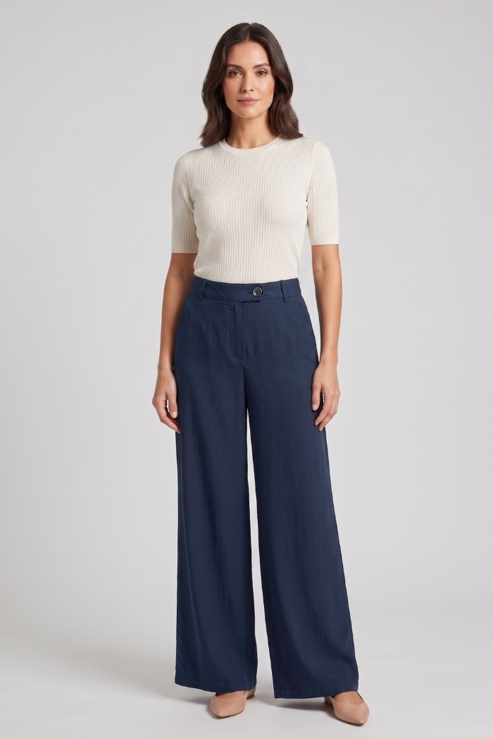 Fresh Flower pantalone palazzo in misto lino FD655 [0d14f01a]