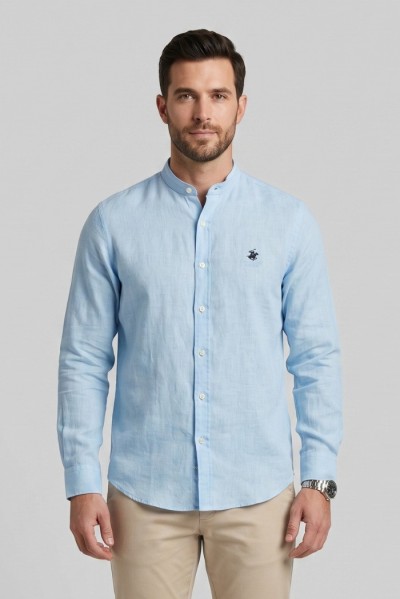 Beverly Hills Polo Club camicia coreana in lino Lead — 805219040079743_2