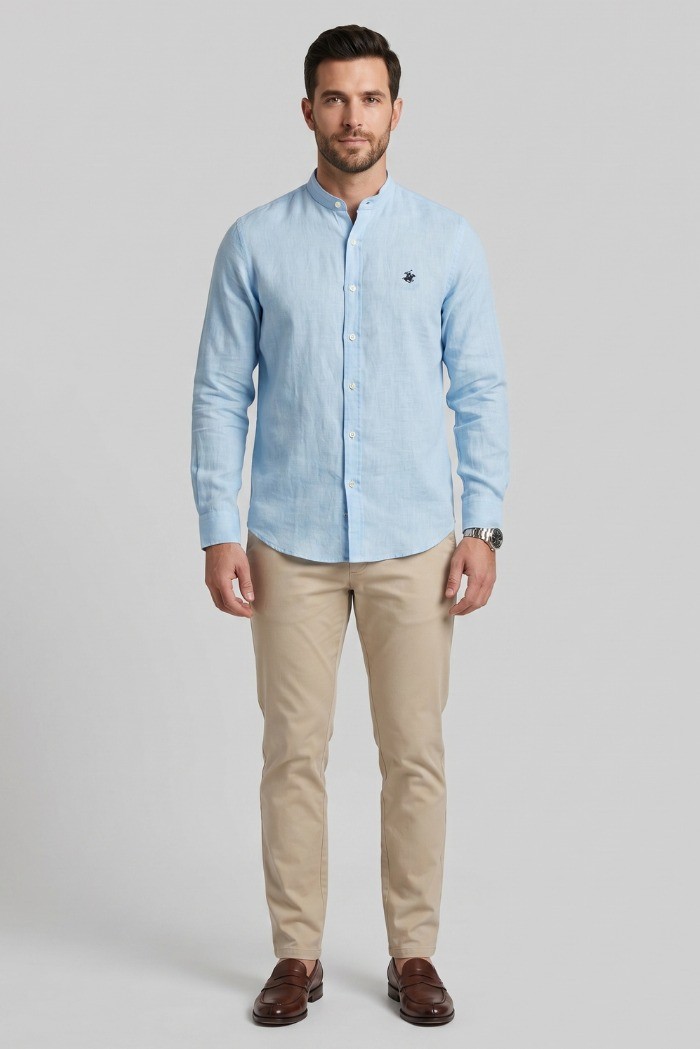 Beverly Hills Polo Club camicia coreana in lino Lead [1096b3ef]