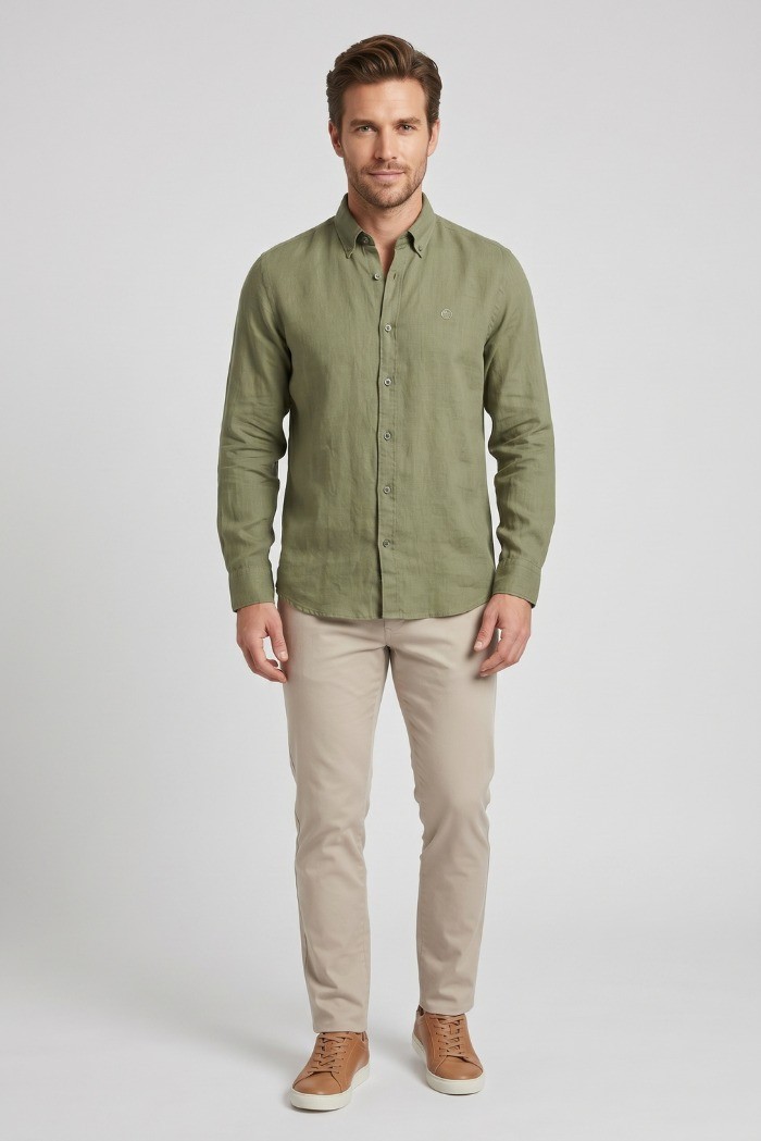 North Sails camicia in lino con collo botton down 664452 [400a5ccb]