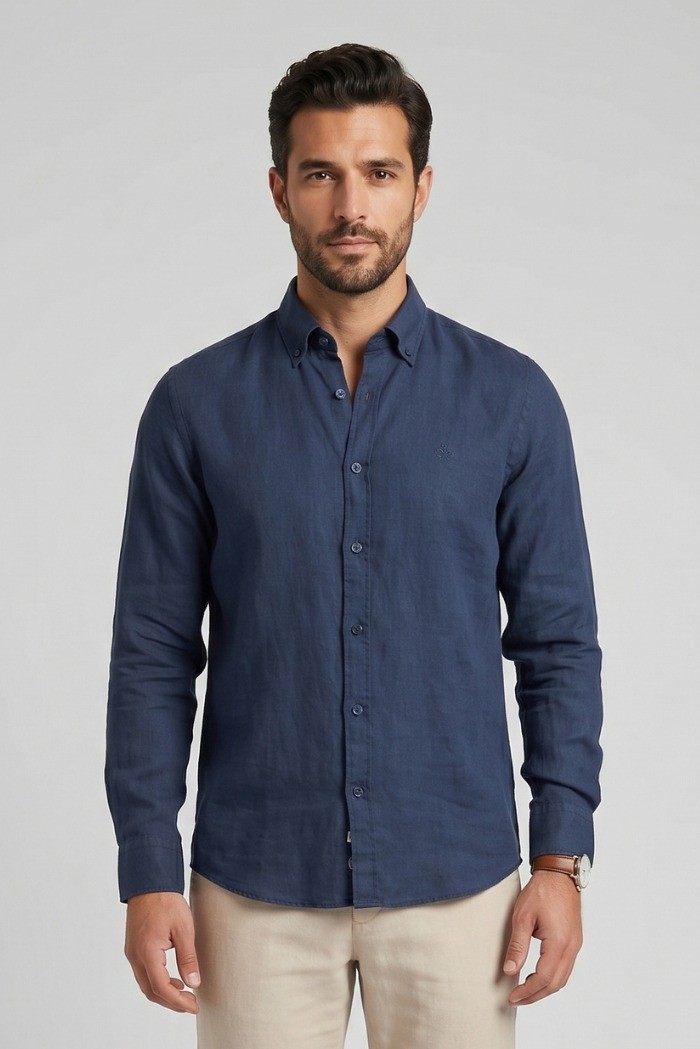 North Sails camicia in lino con collo botton down 664452 [6a094719]