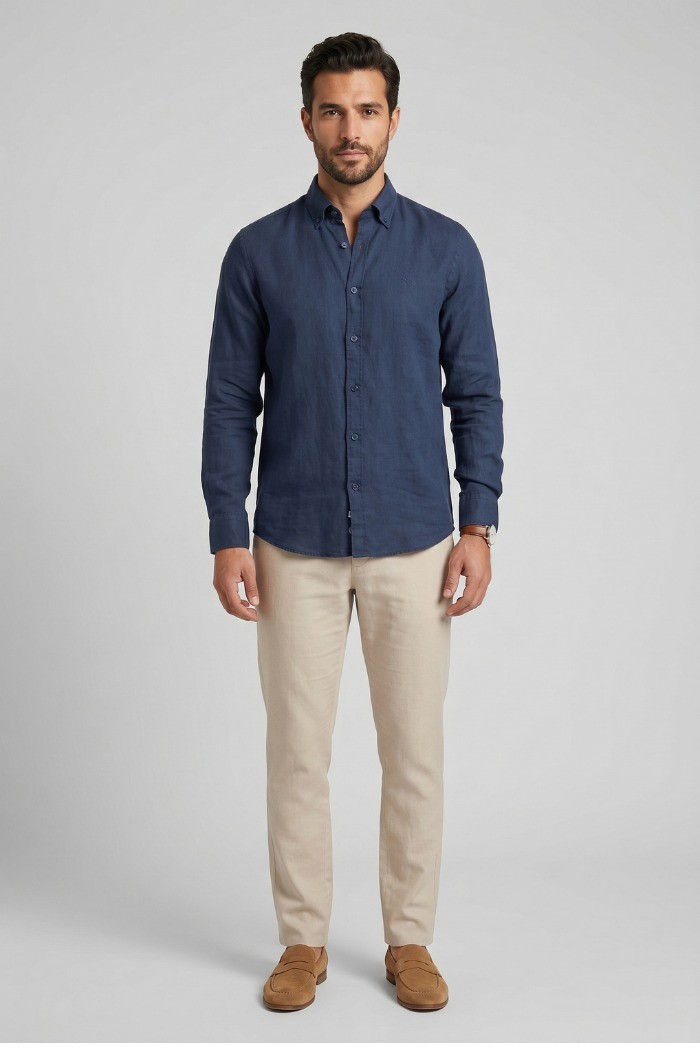 North Sails camicia in lino con collo botton down 664452 [0432c510]