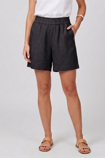 Markup bermuda in lino con elastico in vita MW15204 — 805219040079465_3