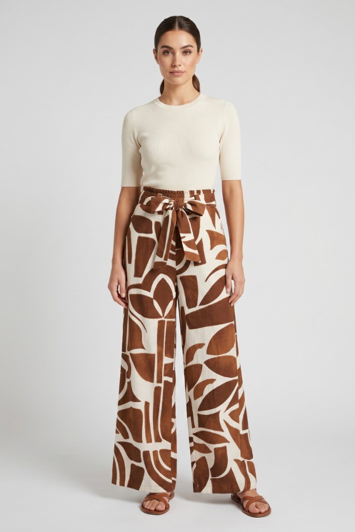 Fly Girl pantalone palazzo in viscosa a fantasia 31322/01 [a80c3879]