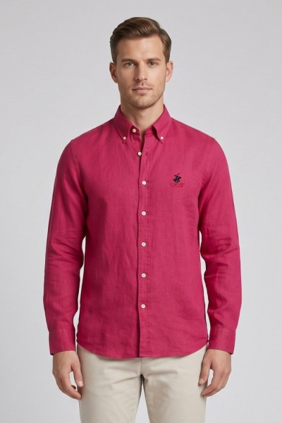 Beverly Hills Polo Club camicia botton down in lino Pond [9728f076]