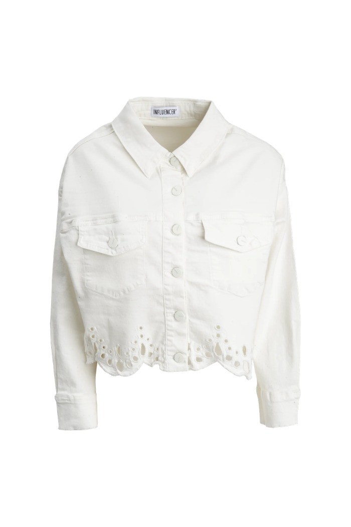 Influencer giubbino in denim con orlo smerlato 05P140 [2ee5b783]