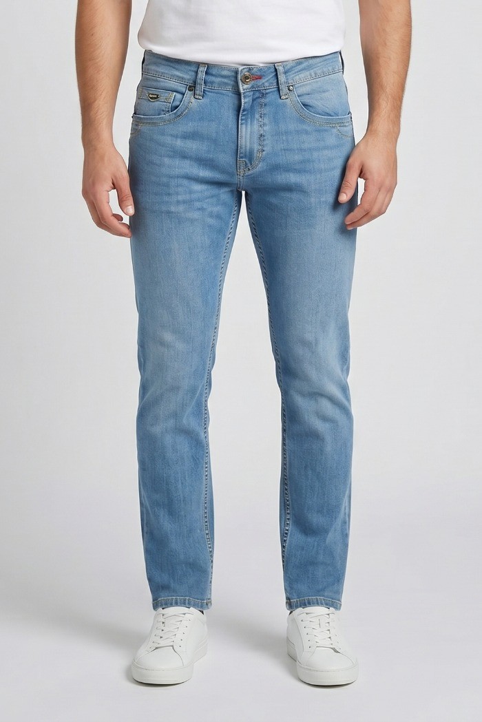 Rifle jeans in denim di cotone stretch lavaggio chiaro RF409 [de0f4c37]