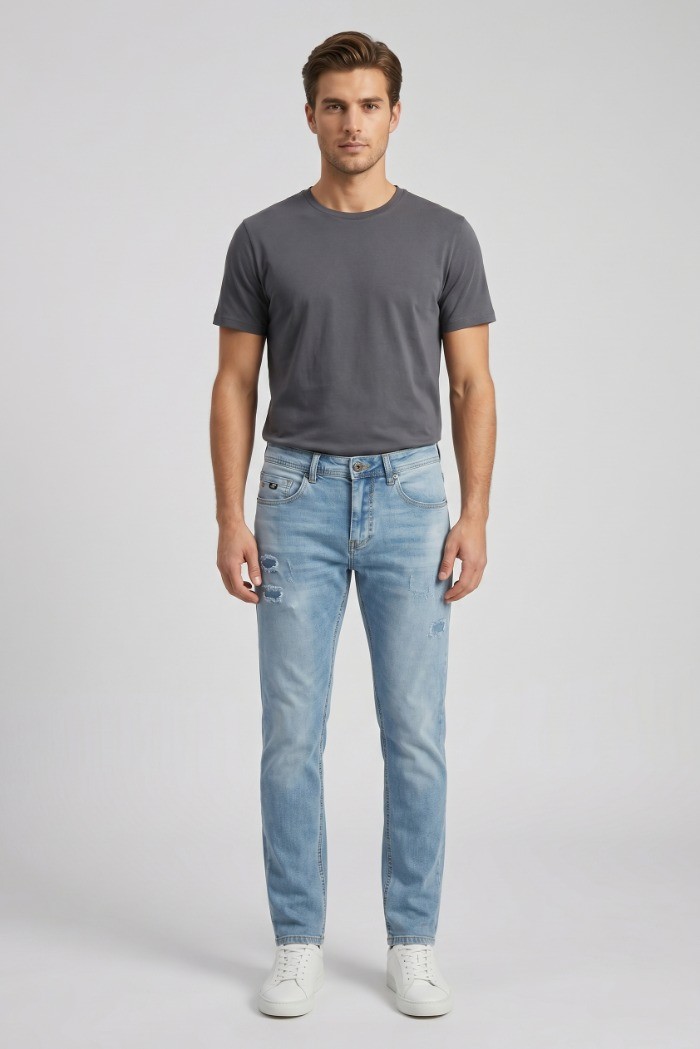 Rifle jeans in denim di cotone stretch lavaggio medio RF571 [280c4649]