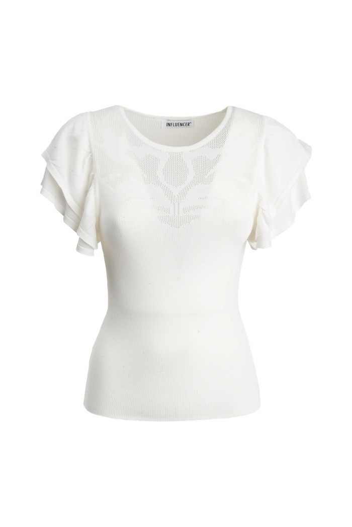 Influencer maglia manica corta con ricamo jacquard 05Q10372 [e0b2f989]