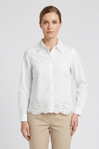 Fresh Flower camicia in popeline di cotone con trafori FD629 [b95ddd6c]