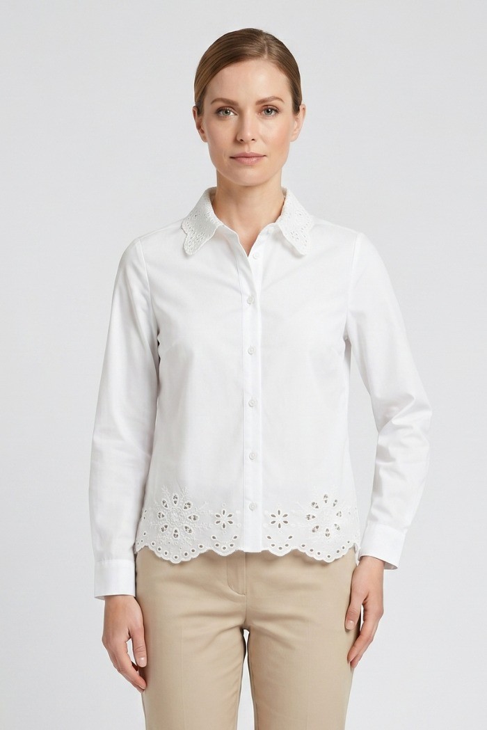Fresh Flower camicia in popeline di cotone con trafori FD629 [b95ddd6c]