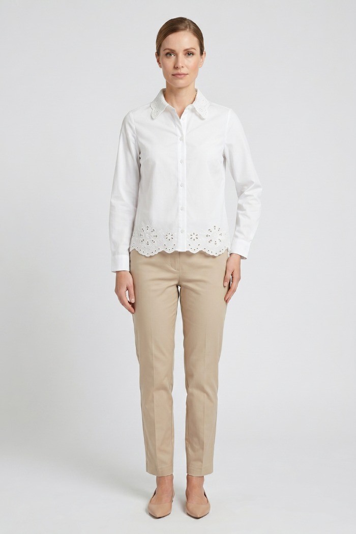 Fresh Flower camicia in popeline di cotone con trafori FD629 [d7665f65]