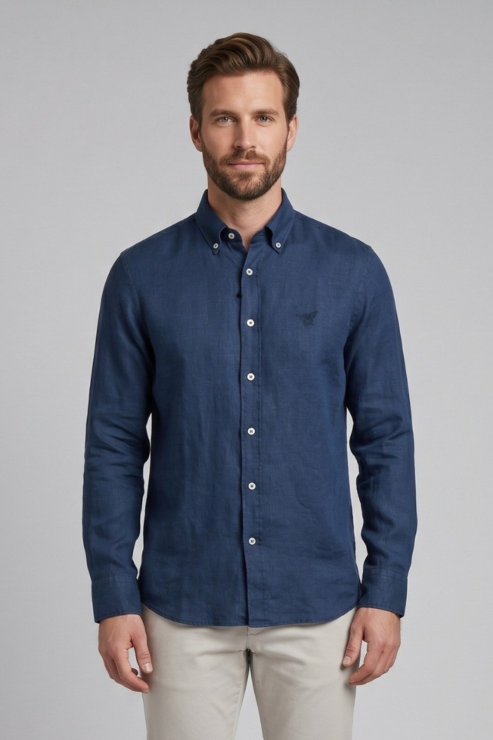Henry Cotton's camicia botton down in lino OTIS [795d1c60]