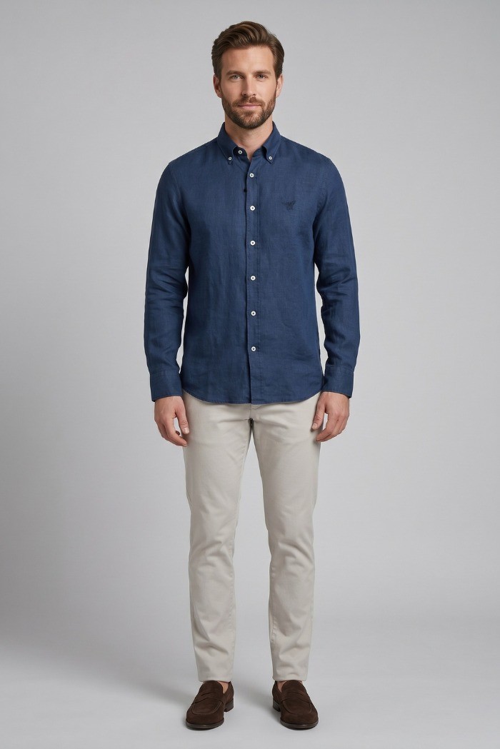 Henry Cotton's camicia botton down in lino OTIS [17669e69]