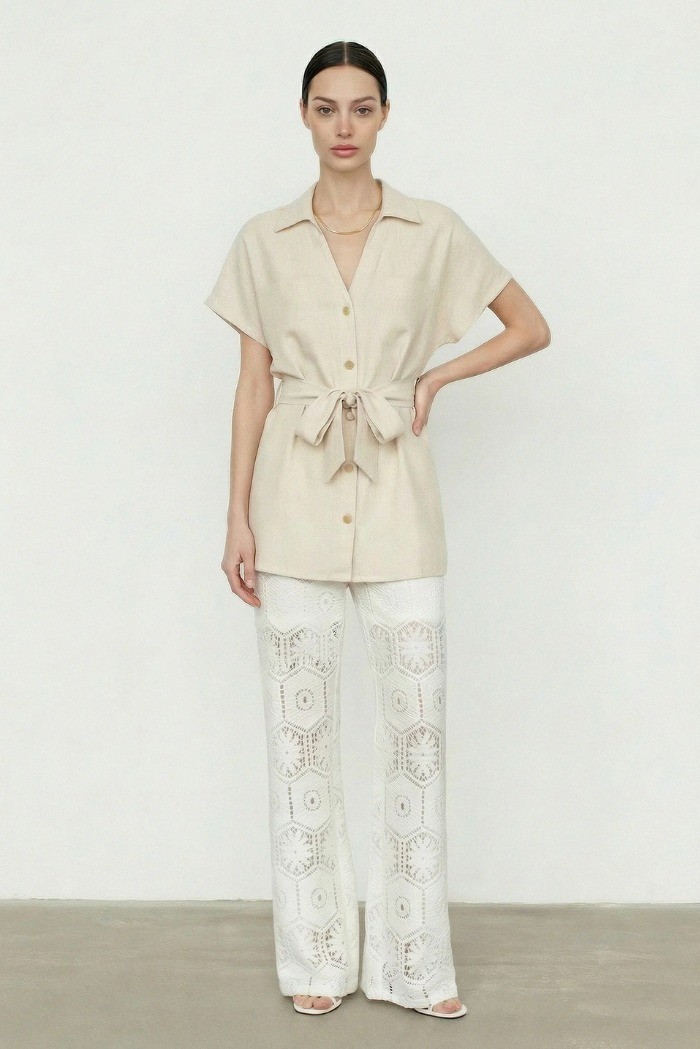 Influencer camicia safari in viscosa e lino 05T0076 [a04dd437]