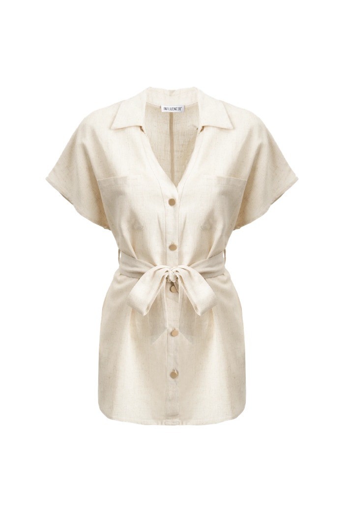 Influencer camicia safari in viscosa e lino 05T0076 [a51d9329]