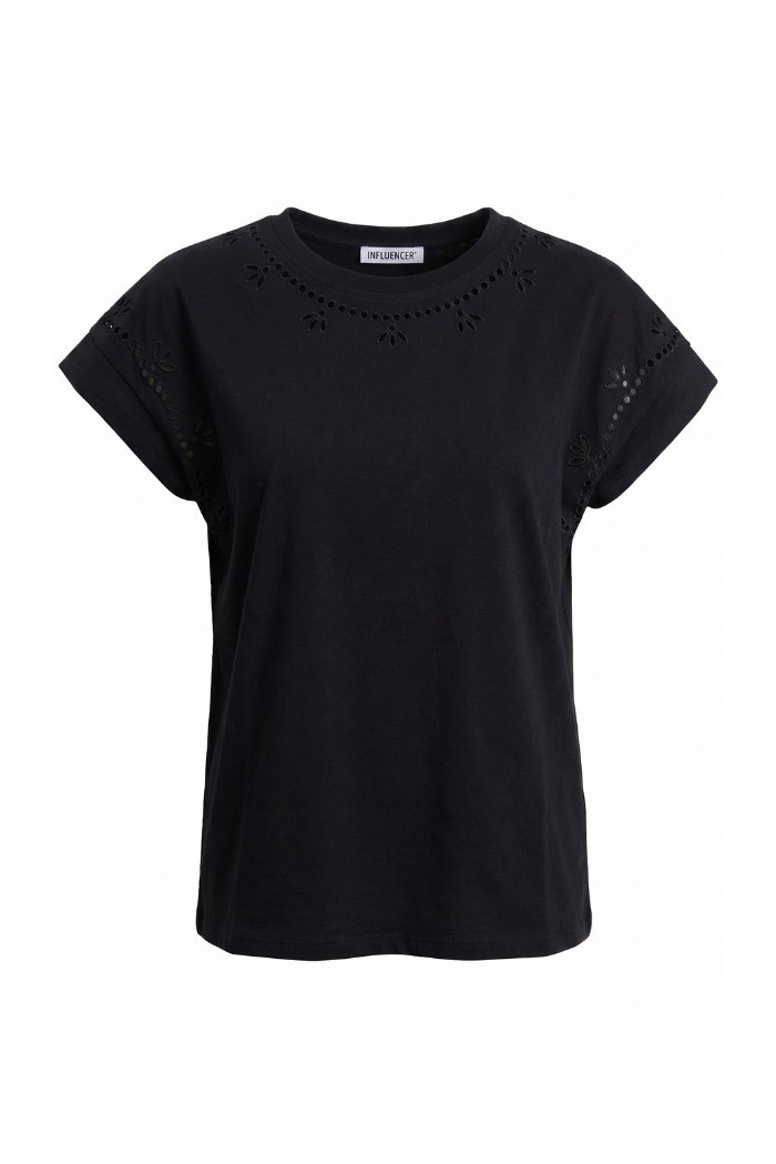 Influencer t-shirt in cotone con ricamo sangallo 05AB223 [c76c24cc]