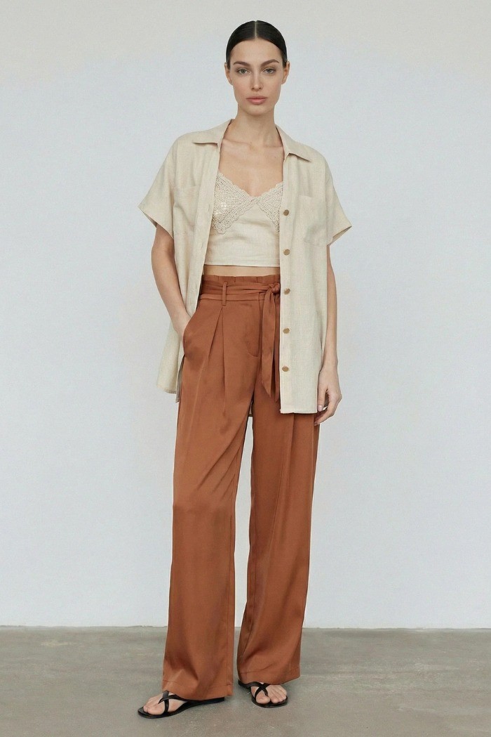 Influencer pantalone palazzo in tessuto fluido 05Y157 [be338d47]