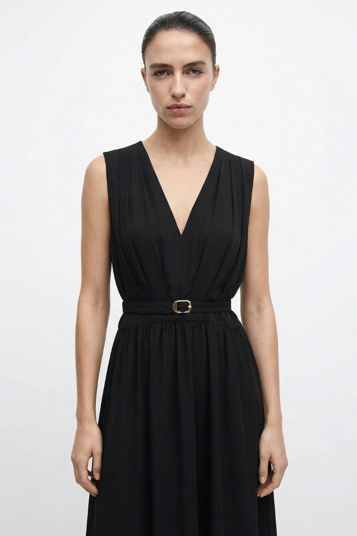 Influencer abito midi scollo a V con drappeggio 05Y186 [240c62c4]