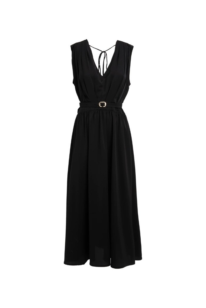 Influencer abito midi scollo a V con drappeggio 05Y186 [9641e4de]
