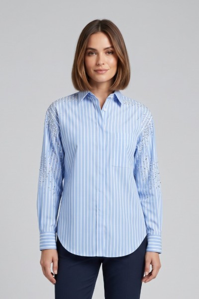 Fly Girl camicia rigata in misto cotone stretch 2665/02 — 805219040079609_1