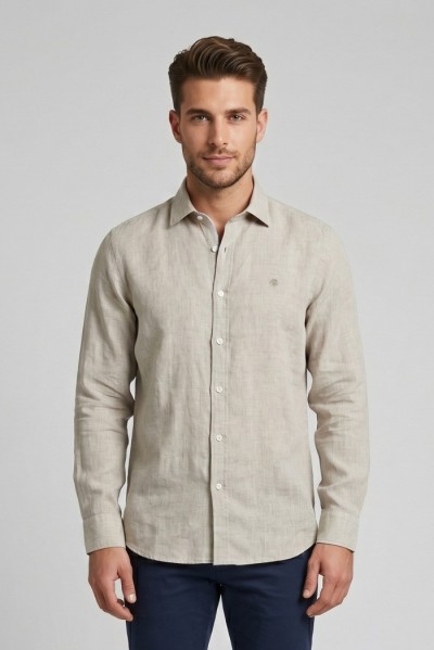 North Sails camicia in lino con logo ricamato 664437 [f3b99959]