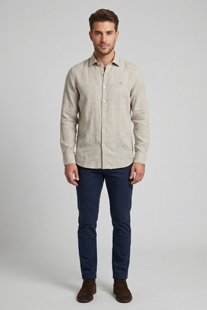 North Sails camicia in lino con logo ricamato 664437 [9d821b50]