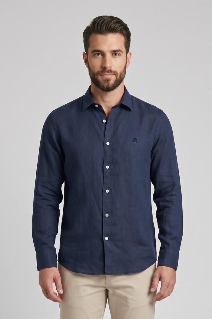North Sails camicia in lino con logo ricamato 664437 [4c718456]