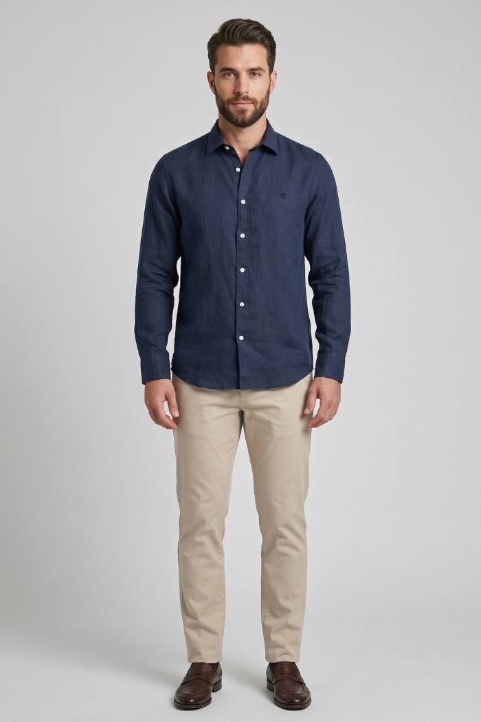 North Sails camicia in lino con logo ricamato 664437 [224a065f]