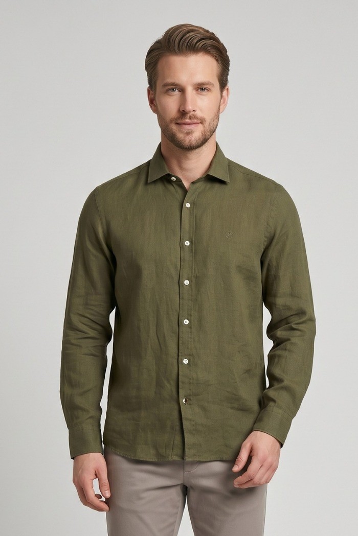 North Sails camicia in lino con logo ricamato 664437 [b60956b5]