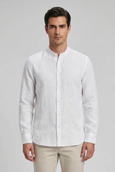North Sails camicia con collo coreano in lino 664438 [5f78467d]