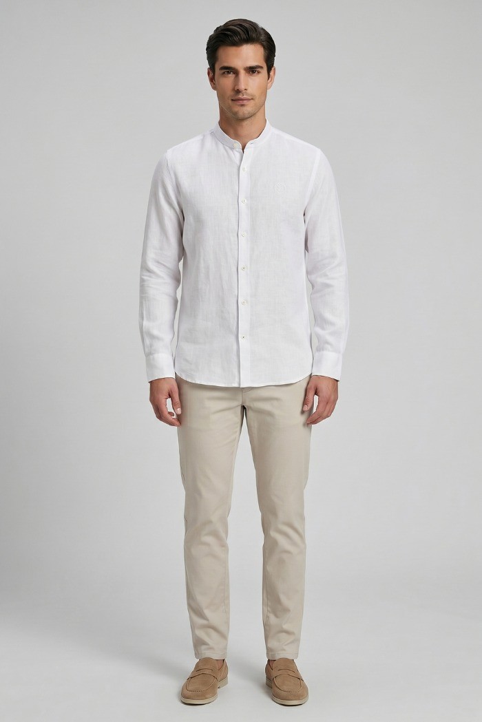 North Sails camicia con collo coreano in lino 664438 [3143c474]