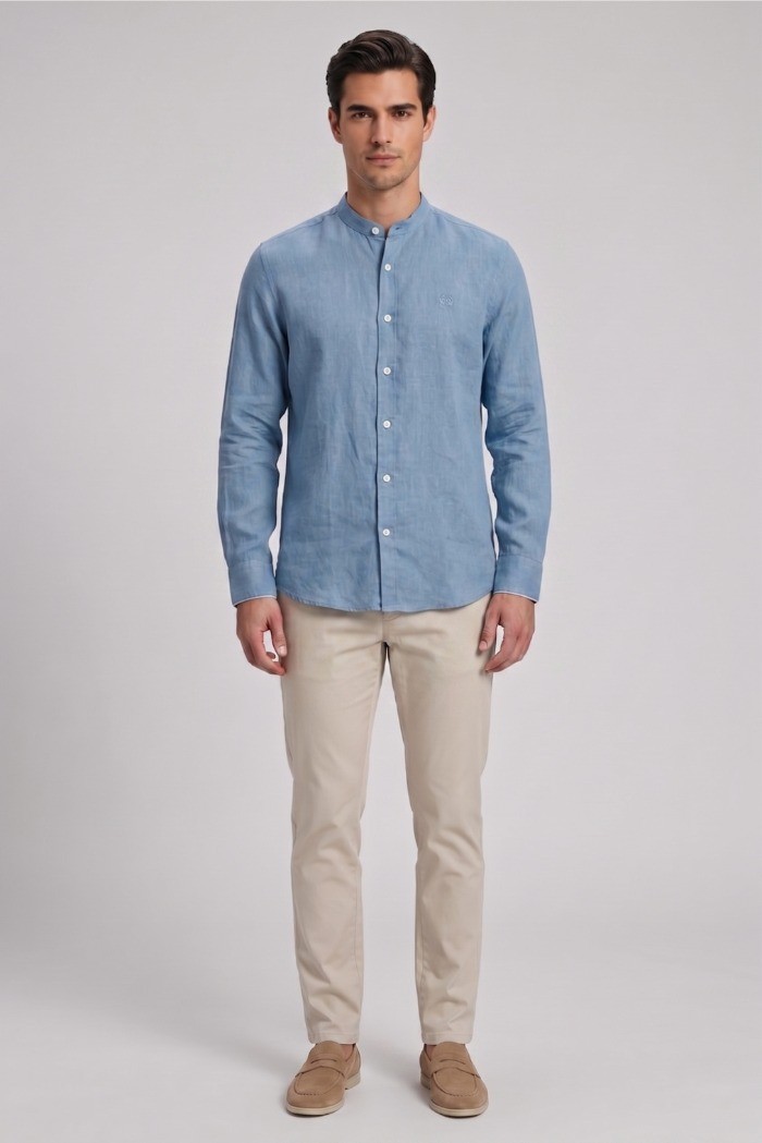 North Sails camicia con collo coreano in lino 664438 [a20f0ea1]