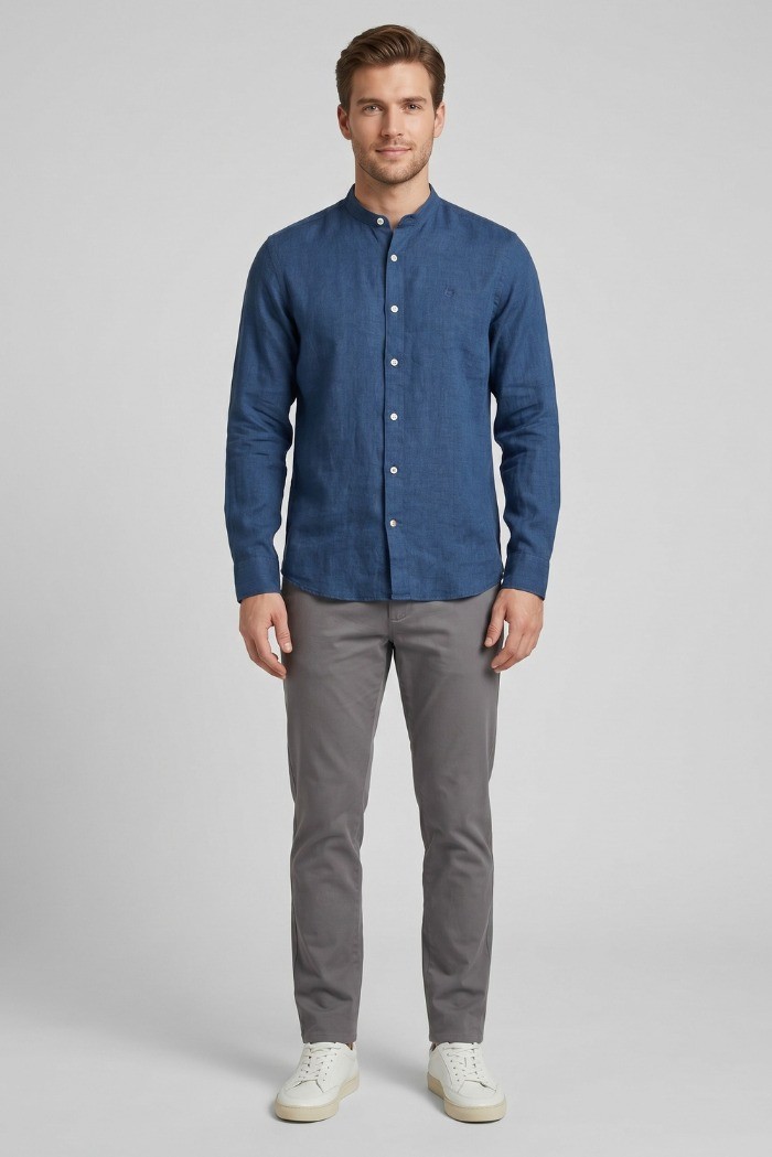 North Sails camicia con collo coreano in lino 664438 [d55ff7b7]