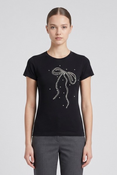 PDK t-shirt in jersey con perle e strass 056924 [3996723d]