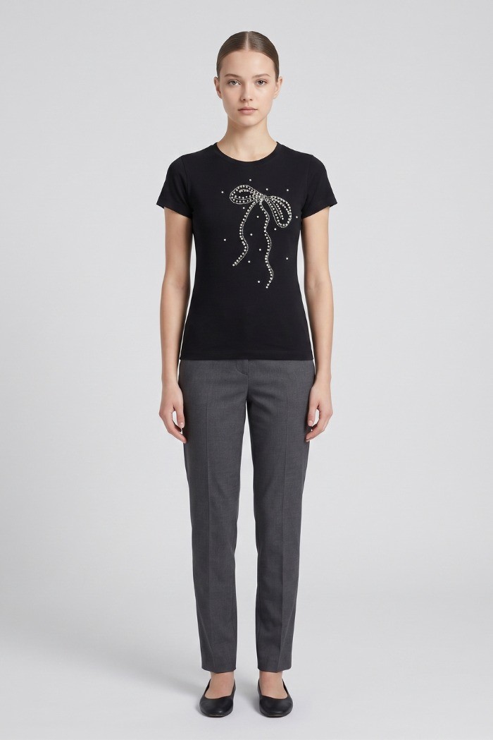 PDK t-shirt in jersey con perle e strass 056924 [57adf034]
