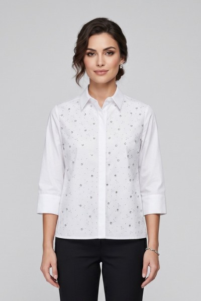 Fresh Flower camicia da donna in popeline di cotone con strass fd625 [f04053b2]