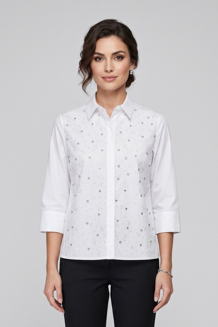 Fresh Flower camicia da donna in popeline di cotone con strass fd625 [f04053b2]