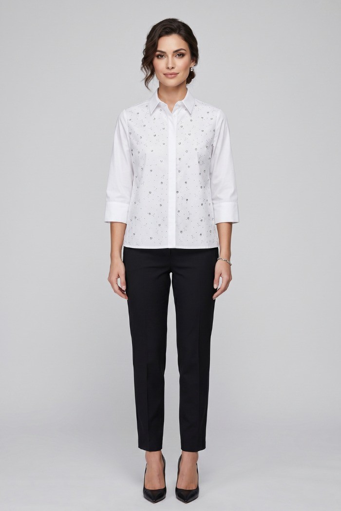Fresh Flower camicia da donna in popeline di cotone con strass fd625 [9e7bd1bb]