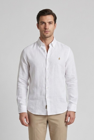 MCS camicia botton down in lino con logo ricamato 14MSH200-02608 [c82efdcb]