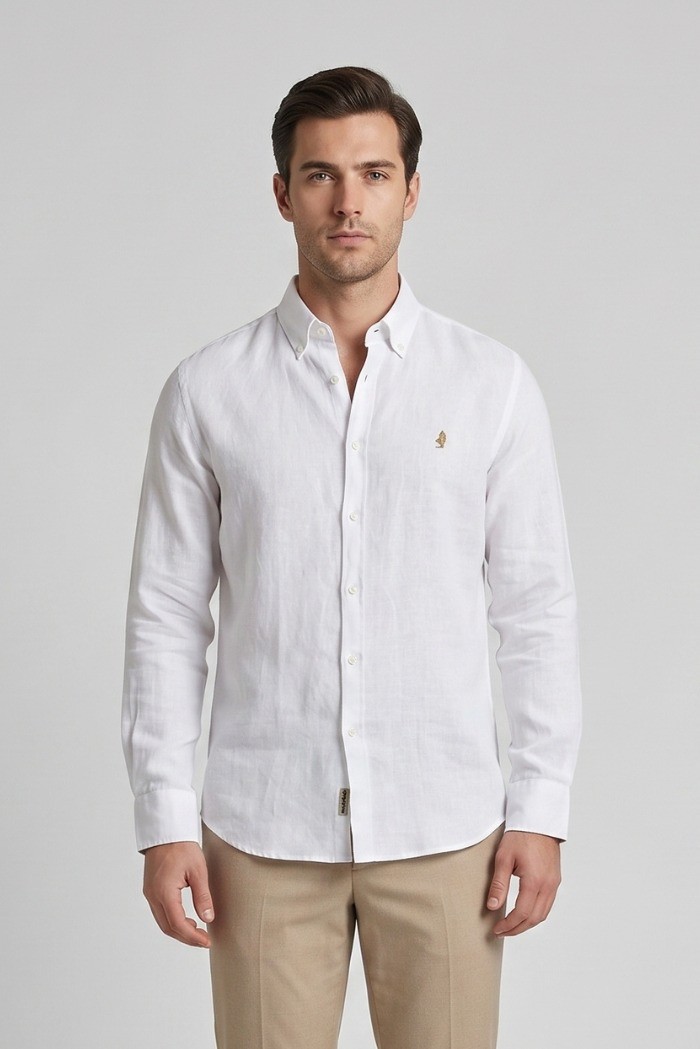 MCS camicia botton down in lino con logo ricamato 14MSH200-02608 [c82efdcb]