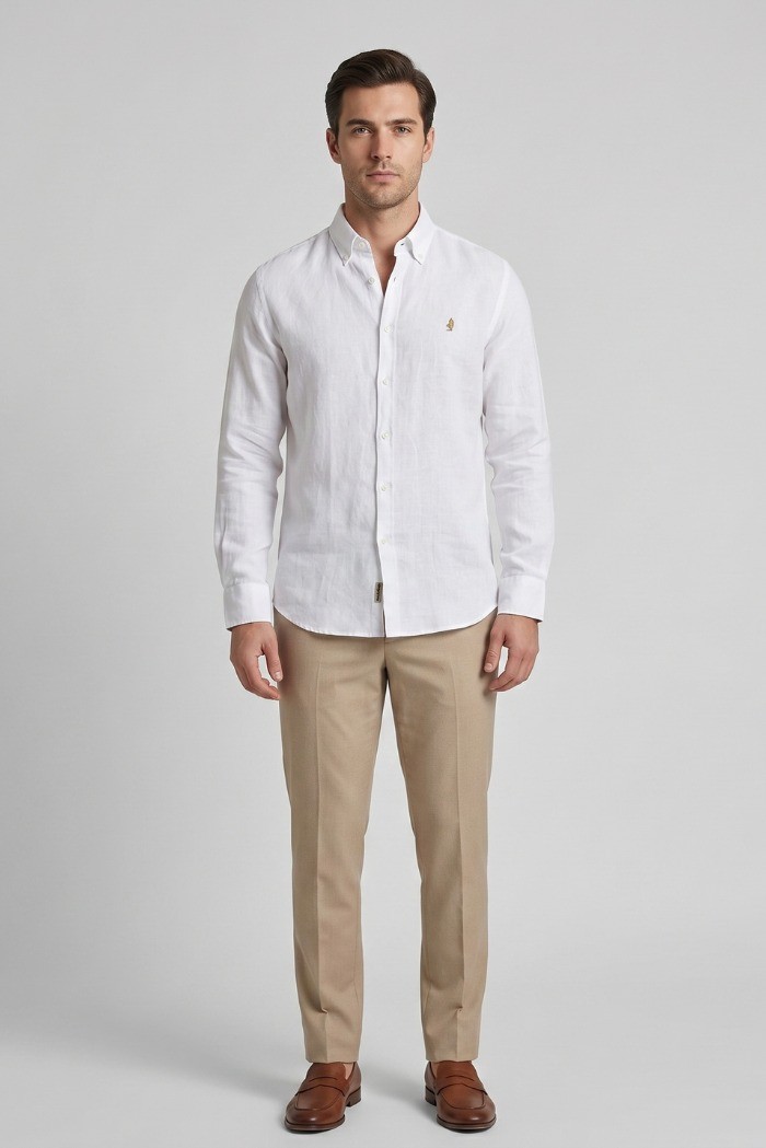 MCS camicia botton down in lino con logo ricamato 14MSH200-02608 [a6157fc2]