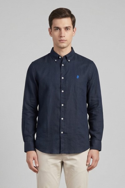 MCS camicia botton down in lino con logo ricamato 14MSH200-02608 [533047cd]