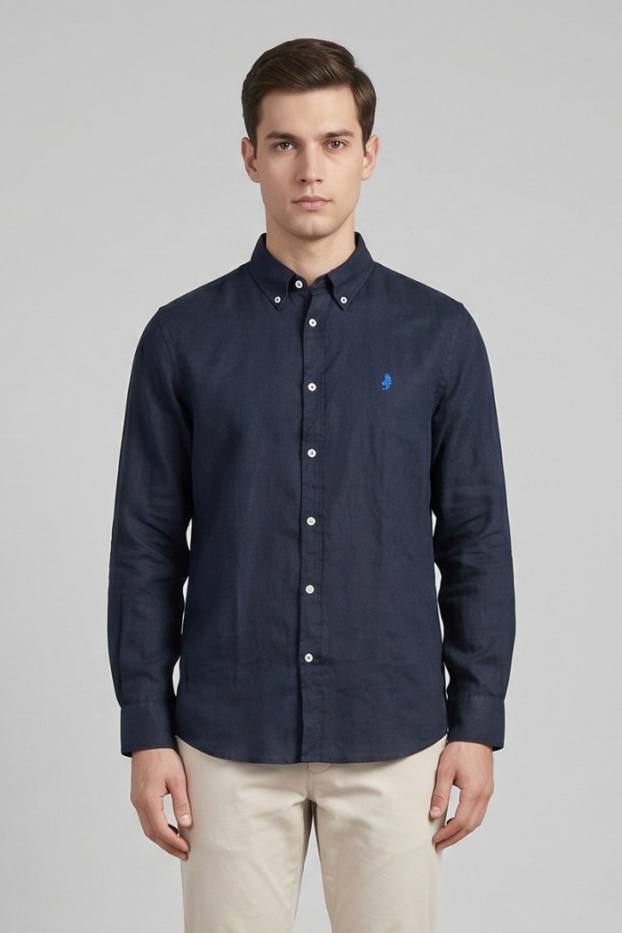 MCS camicia botton down in lino con logo ricamato 14MSH200-02608 [533047cd]