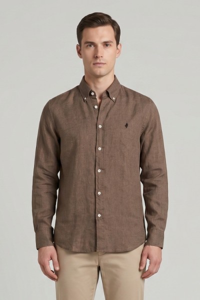 MCS camicia botton down in lino con logo ricamato 14MSH200-02608 [912c5020]